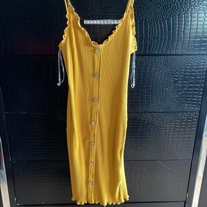 Yellow mustard Sheath Midi Dress with Spaghetti Straps